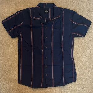 Rip Curl Navy and Red Striped Casual Button Down Shirt